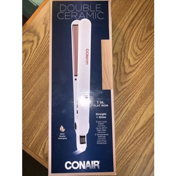 Conair Double Ceramic Flat Iron, 1 Inch Flat Iron, White/Rose Gold 5 Temp Sets - Picture 1 of 2